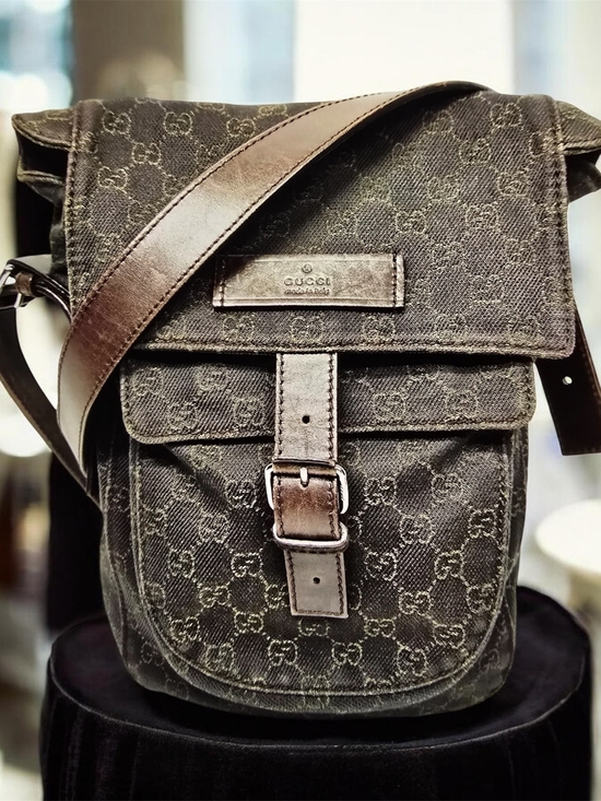 Gucci Other - 2000s Vintage GUCCI Monogram Denim Messenger Bag In Brown